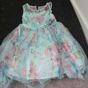 Zunie Floral Kids Dress - Aqua and Pink